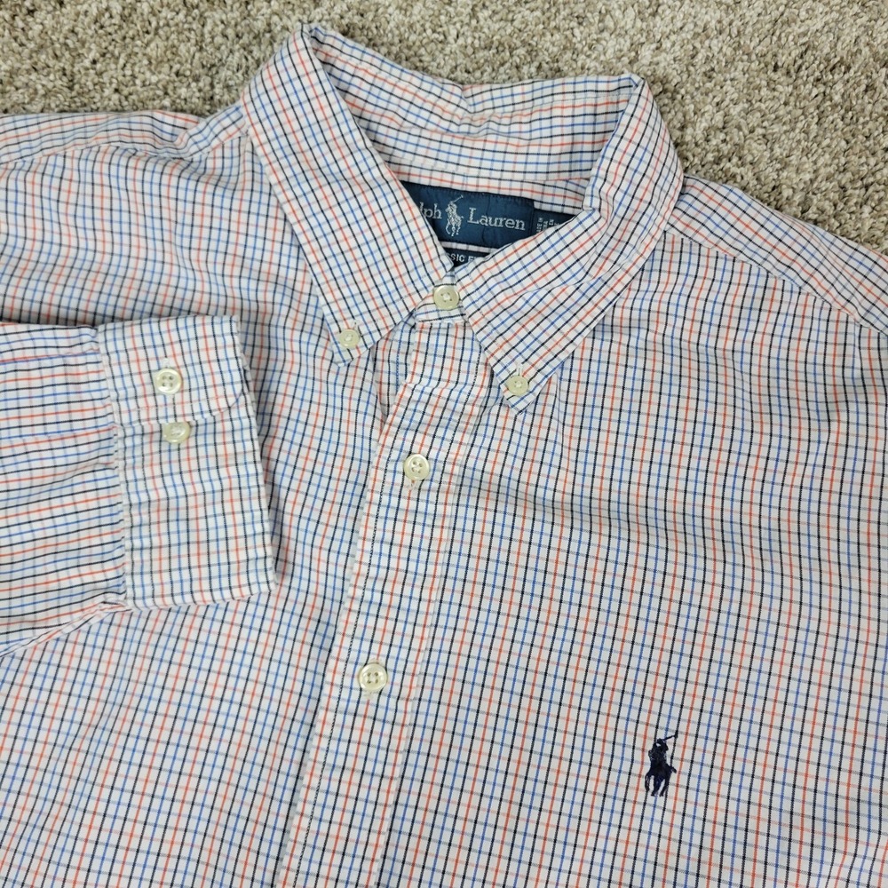 Vintage Ralph‎ Lauren Classic Fit Mens 18-36/37 White Check Pony Button Down LS